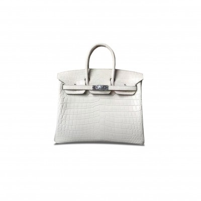 HERMES MASTER BIRKIN 25 8L CREAM WHITE MATTE CROCODILE SILVER BUCKLE BAG 4034389225 (25*20*13cm)